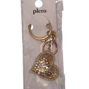 Plero Gold Heart Rhinestone Sparkle Keychain Charm Bag‎ Accessory New